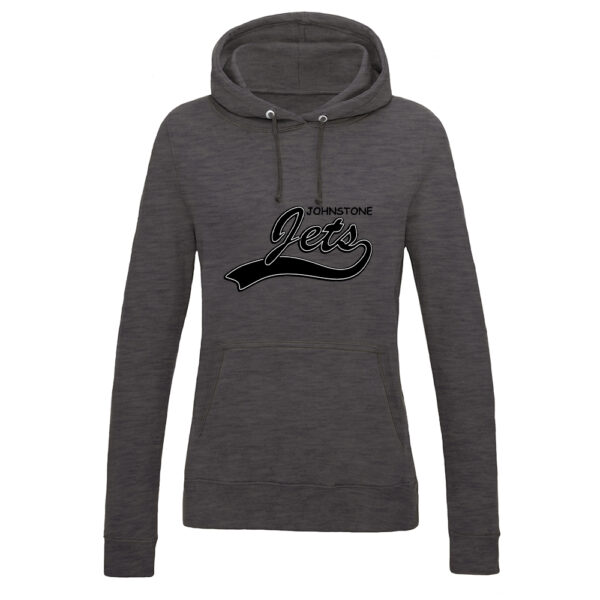 Johnstone Jets Ladies Adult Hoodie v1 (Charcoal) - Black Logo
