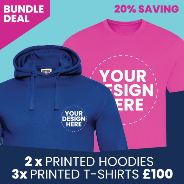 2 x Printed Hoodies & 3 x Printed T-shirts (Front Print Only)