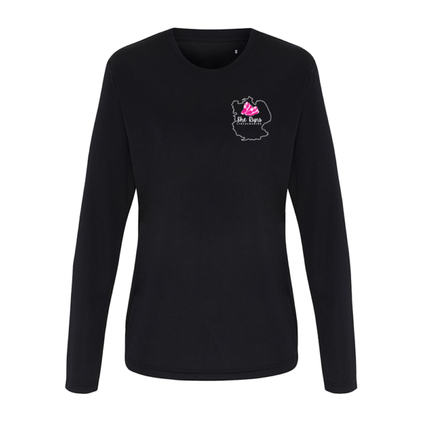 She Runs long sleeve performance t-shirt